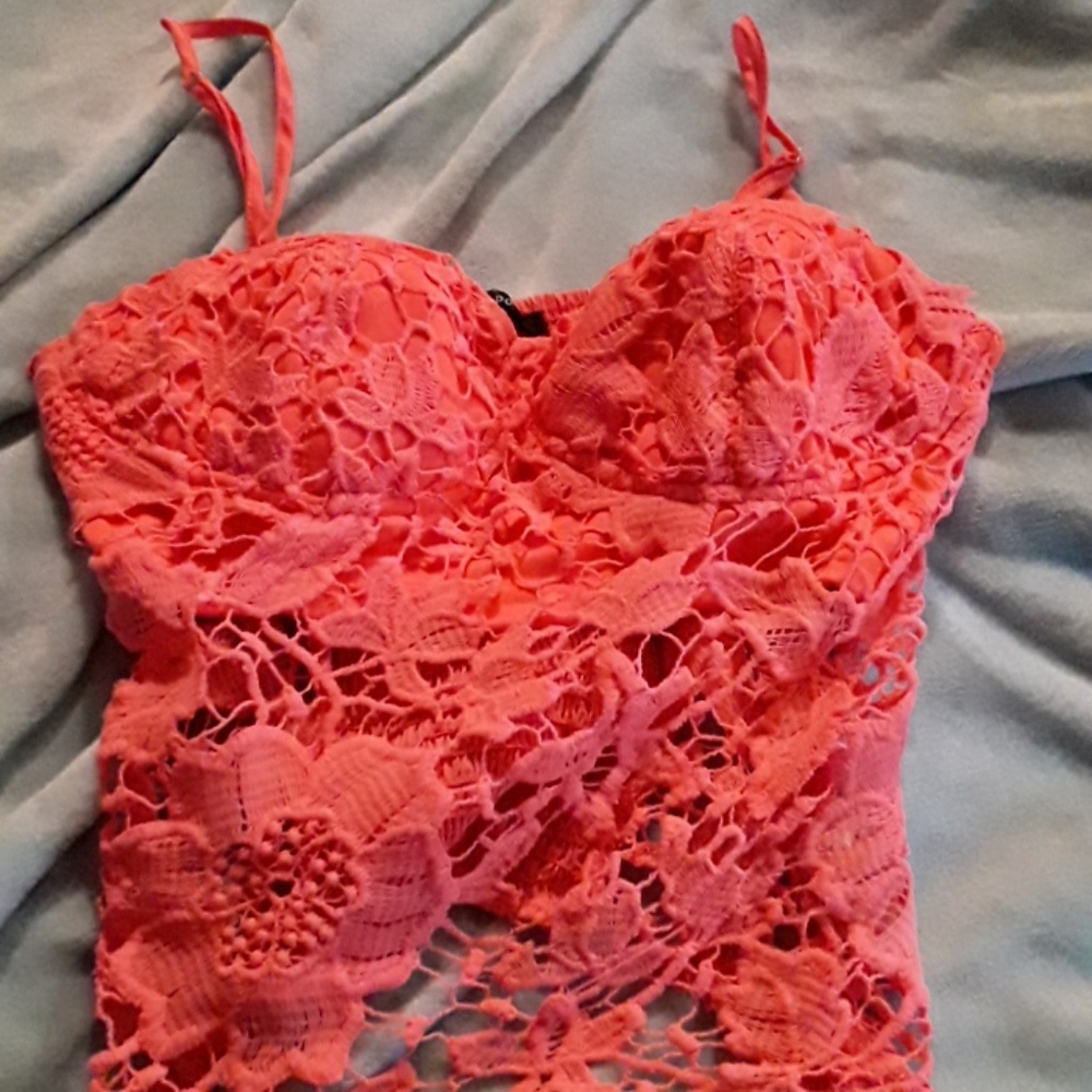Coral color handmade swim top